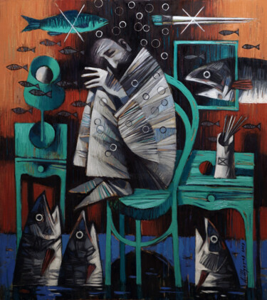 Картина под названием "Тихая гавань (Puzyr…" - Andrey Shustov, Подлинное произведение искусства, Масло