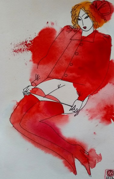 Schilderij getiteld "In red II" door Andrey Simakov, Origineel Kunstwerk, Acryl