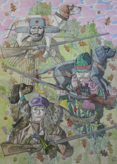 Painting titled "Comrades" by Andrey Simakov, Original Artwork, Watercolor