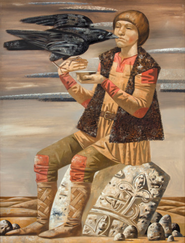 Картина под названием "Tame crow" - Andrey Simakov, Подлинное произведение искусства, Масло