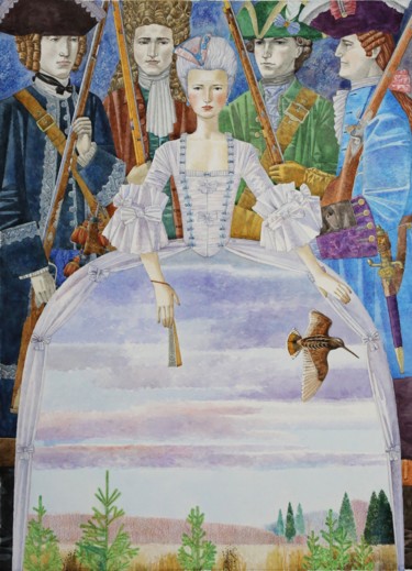 Pittura intitolato "Woodcock" da Andrey Simakov, Opera d'arte originale, Acquarello