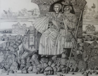 Zeichnungen mit dem Titel "Centaur and lady" von Andrey Simakov, Original-Kunstwerk, Tinte