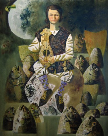 Painting titled "Singing fish" by Andrey Simakov, Original Artwork, Oil