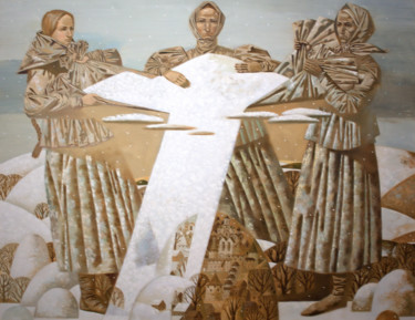 Pittura intitolato "Winter sisters" da Andrey Simakov, Opera d'arte originale, Olio