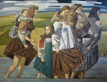 Peinture intitulée "Crossing the river" par Andrey Simakov, Œuvre d'art originale, Huile