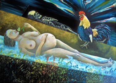 Peinture intitulée ",, Крик петуха ,," par Andrey Trifonov, Œuvre d'art originale, Acrylique