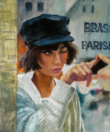 Peinture intitulée "Парижанка" par Andrei Iakovlev, Œuvre d'art originale, Huile Monté sur Carton