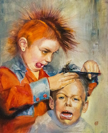 Картина под названием "Когда старший брат…" - Андрей Яковлев, Подлинное произведение искусства, Масло Установлен на картон