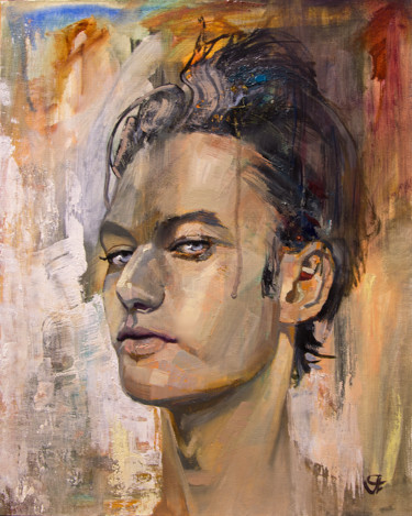 Картина под названием "Серый человек, набл…" - Андрей Яковлев, Подлинное произведение искусства, Масло Установлен на Деревян…