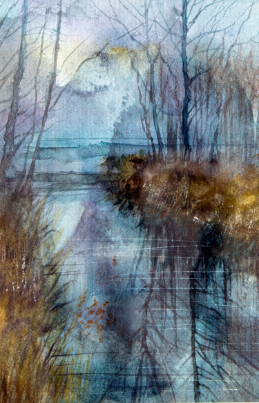 Картина под названием "Туман" - Андрей Яковлев, Подлинное произведение искусства, Акварель Установлен на картон