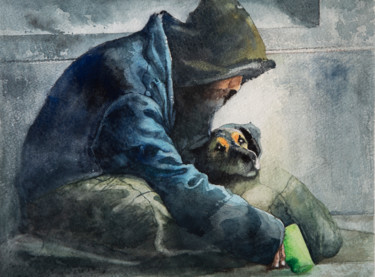 Картина под названием "Друзья" - Андрей Яковлев, Подлинное произведение искусства, Акварель