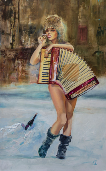 Картина под названием "Сейчас спою" - Андрей Яковлев, Подлинное произведение искусства, Масло Установлен на Деревянная панель