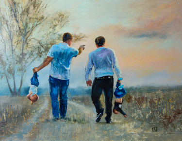 Painting titled "Отцы и дети" by Andrei Iakovlev, Original Artwork, Oil