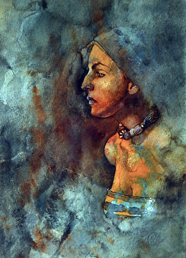 Pintura titulada "Портрет профиль" por Andrei Iakovlev, Obra de arte original, Acuarela