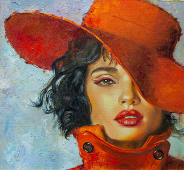 Painting titled "Дама в красном" by Andrei Iakovlev, Original Artwork, Oil