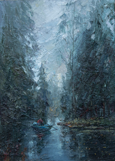 Pittura intitolato "Осенний туман" da Andrei Iakovlev, Opera d'arte originale, Olio
