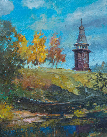 Картина под названием "Деревянный храм" - Андрей Яковлев, Подлинное произведение искусства, Масло