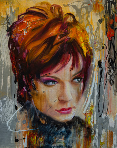 Картина под названием "Портрет (рыжая)" - Андрей Яковлев, Подлинное произведение искусства, Масло