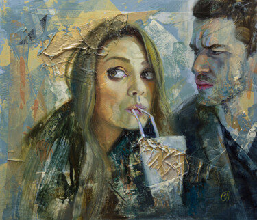 Painting titled "В кафе" by Andrei Iakovlev, Original Artwork, Oil