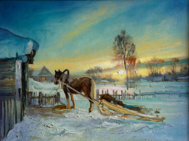 Pintura intitulada "Зимний вечер" por Andrei Iakovlev, Obras de arte originais, Óleo
