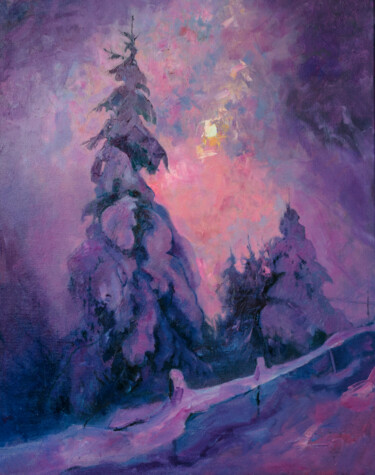 Картина под названием "Сиреневый закат" - Андрей Яковлев, Подлинное произведение искусства, Масло
