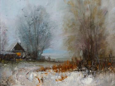 Картина под названием "Зима в деревне" - Андрей Яковлев, Подлинное произведение искусства, Масло