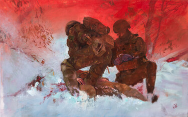 Pintura intitulada "Спасение раненого" por Андрей Яковлев, Obras de arte originais, Óleo