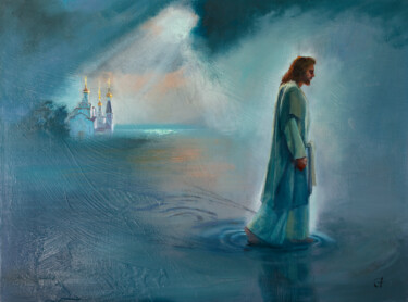 Картина под названием "Уходящий по воде" - Андрей Яковлев, Подлинное произведение искусства, Масло