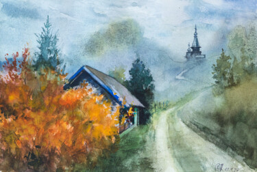 Painting titled "Дорога к храму" by Andrei Iakovlev, Original Artwork, Watercolor