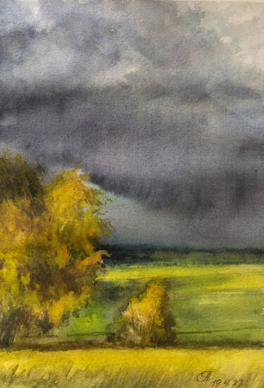 Картина под названием "Дождь надвигается" - Андрей Яковлев, Подлинное произведение искусства, Акварель