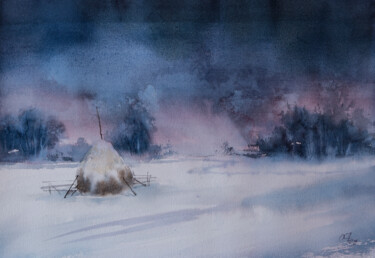 Картина под названием "Стог сена" - Андрей Яковлев, Подлинное произведение искусства, Акварель