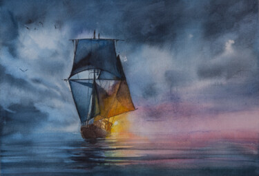 Картина под названием "Свет в парусах" - Андрей Яковлев, Подлинное произведение искусства, Акварель