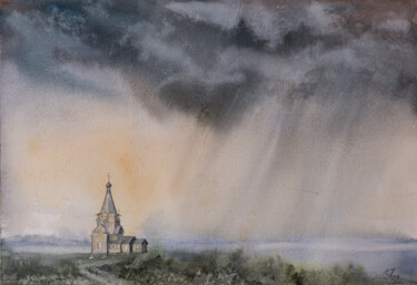 Картина под названием "Дождь приближается" - Андрей Яковлев, Подлинное произведение искусства, Акварель