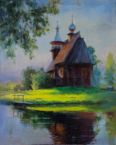 Painting titled "Деревянные Церкви Р…" by Andrei Iakovlev, Original Artwork, Oil