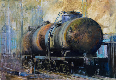 Картина под названием "Железнодорожный узел" - Андрей Яковлев, Подлинное произведение искусства, Масло