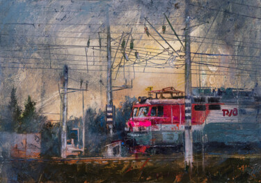 Malarstwo zatytułowany „Электровоз на Север” autorstwa Андрей Яковлев, Oryginalna praca, Olej