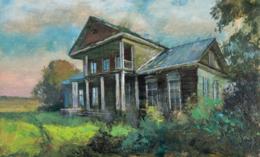 Картина под названием "Дом с мезонином" - Андрей Яковлев, Подлинное произведение искусства, Масло