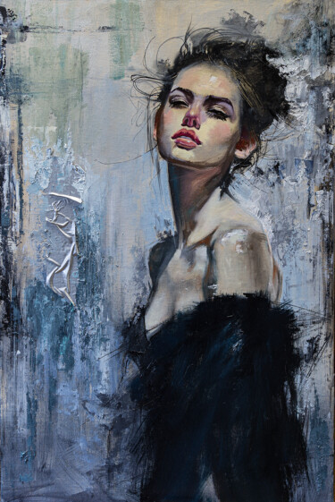 Картина под названием "В черном" - Андрей Яковлев, Подлинное произведение искусства, Масло