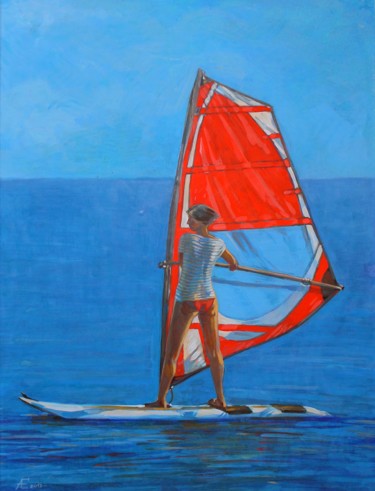 Malarstwo zatytułowany „Windsurfing” autorstwa Andrey Epishin, Oryginalna praca, Tempera