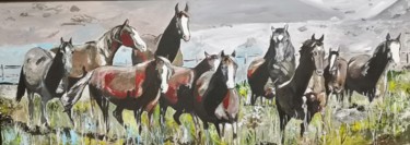 Картина под названием "Prairie horses" - Andrey Schukin, Подлинное произведение искусства, Акрил