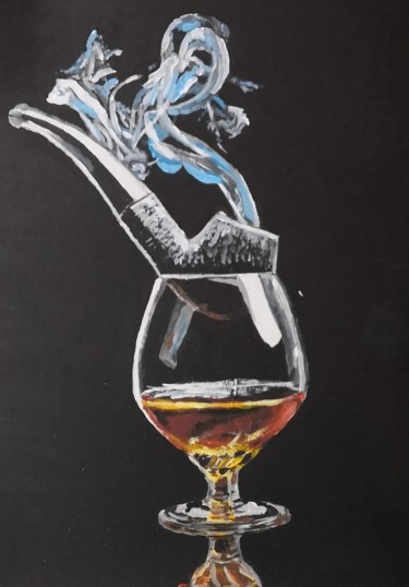 Картина под названием "Cognac and cigar" - Andrey Schukin, Подлинное произведение искусства, Акрил