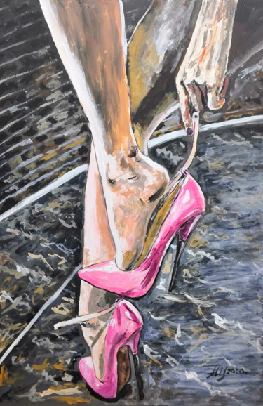 Картина под названием "Pink on stone" - Andrey Schukin, Подлинное произведение искусства, Акрил