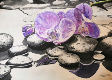 Orchids on black stones Картина под названием "Orchids on black st…" - Andrey Schukin, Подлинное произведение искусства, Акрил