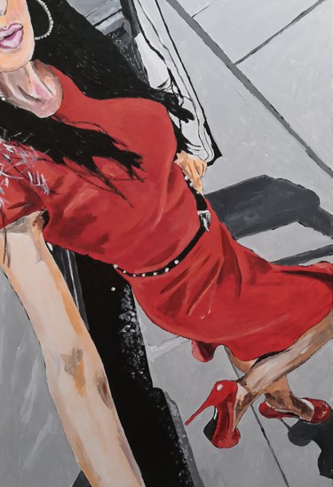 Selfie of a girl in red Картина под названием "Selfie of a girl in…" - Andrey Schukin, Подлинное произведение искусства, Акрил