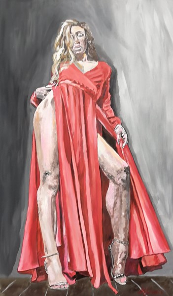 Картина под названием "Стихия красного" - Andrey Schukin, Подлинное произведение искусства, Акрил Установлен на Деревянная р…