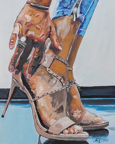 Картина под названием "Джинсы и каблуки" - Andrey Schukin, Подлинное произведение искусства, Акрил
