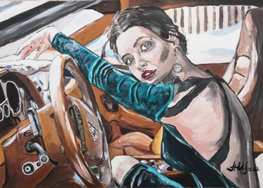 Картина под названием "Красивая за рулём!" - Andrey Schukin, Подлинное произведение искусства, Акрил