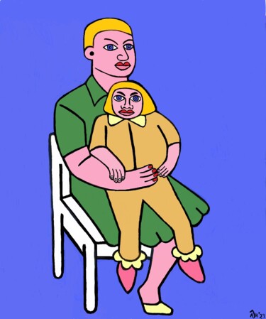 Digital Arts titled "Sitting on mothers…" by Andries De Jong, Original Artwork, Digital Painting