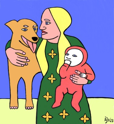 Digitale Kunst mit dem Titel "Mother with child a…" von Andries De Jong, Original-Kunstwerk, Digitale Malerei