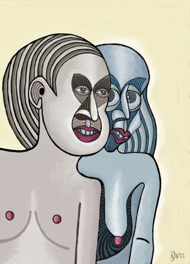 Digital Arts titled "Curious couple" by Andries De Jong, Original Artwork, Digital Painting